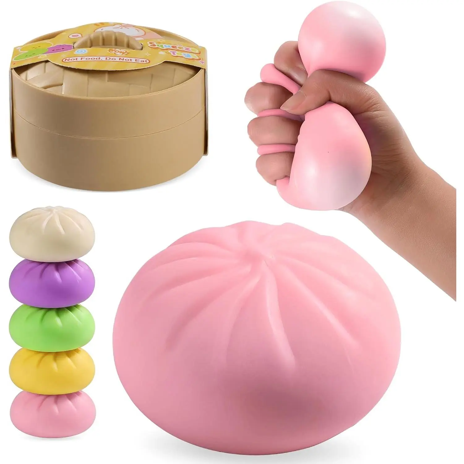 New Dumpling Squishy Mystery Box, Mystery Dumpling Squishy Squeeze Stress Balls for Kids & Adults, Sensory Fidget Toys for Anxiety Relief, Crazy Fun Dumplings Ideal Gift for Boys,Girls,Teens(Pink)