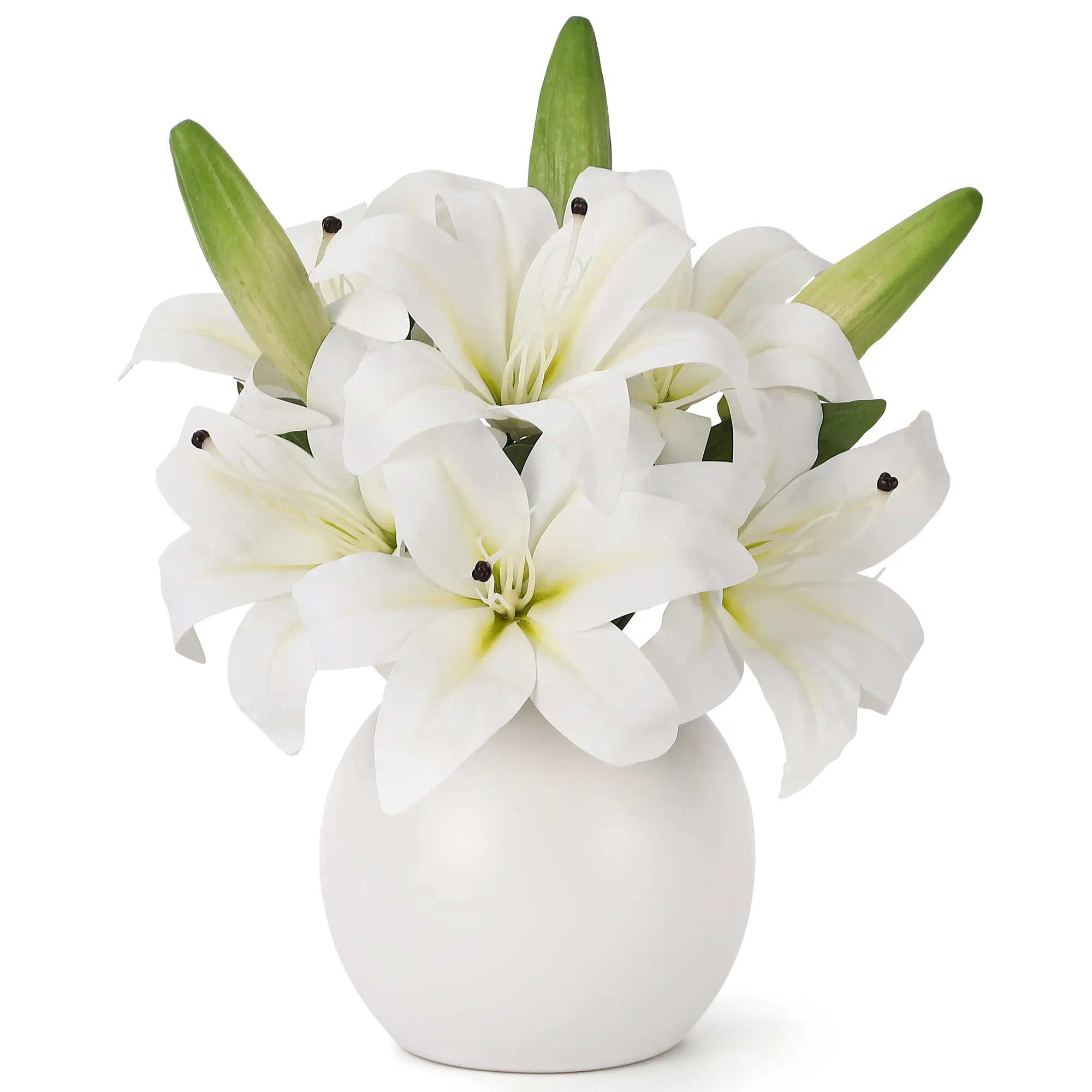 Set of 2 Artificial Flowers in Glass Vase, Lifelike Faux Floral Arrangement for Wedding Centerpieces, Dining Table & Home Decor (White)