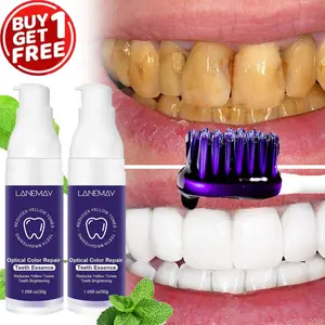 Purple whitening toothpaste, Teeth Brightener, Teeth Whitener, deeply cleans, protects gums, eliminates bad breath and yellow teeth, made with natural ingredients, gently cares for gums, and boosts confidence and your smile.30g*2
