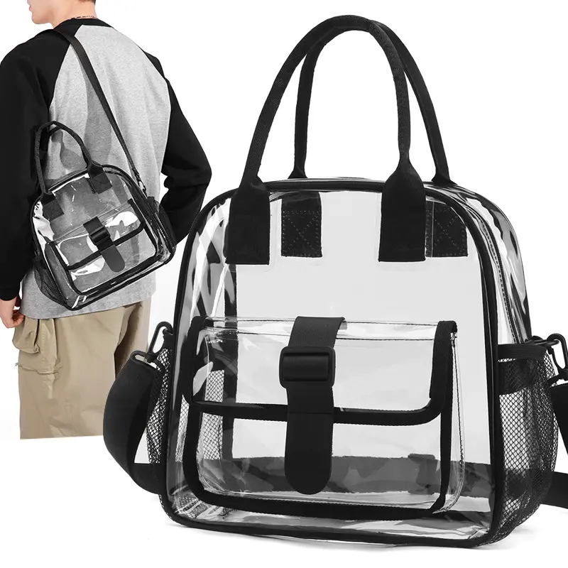 Transparent PVC Crossbody Shoulder Bag, Clear Travel Backpack, Waterproof Clear Bag for Vacation Beach Trips