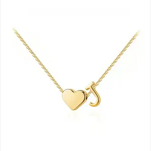 Gold-Plated Initial Pendant Necklace - Custom Letter Motif, Engraved Heart-Shaped, Initial-Themed Jewelry, Personalized Gift for Women, Custom Letter Motif Necklaces, Engraved Heart-Shaped Necklaces