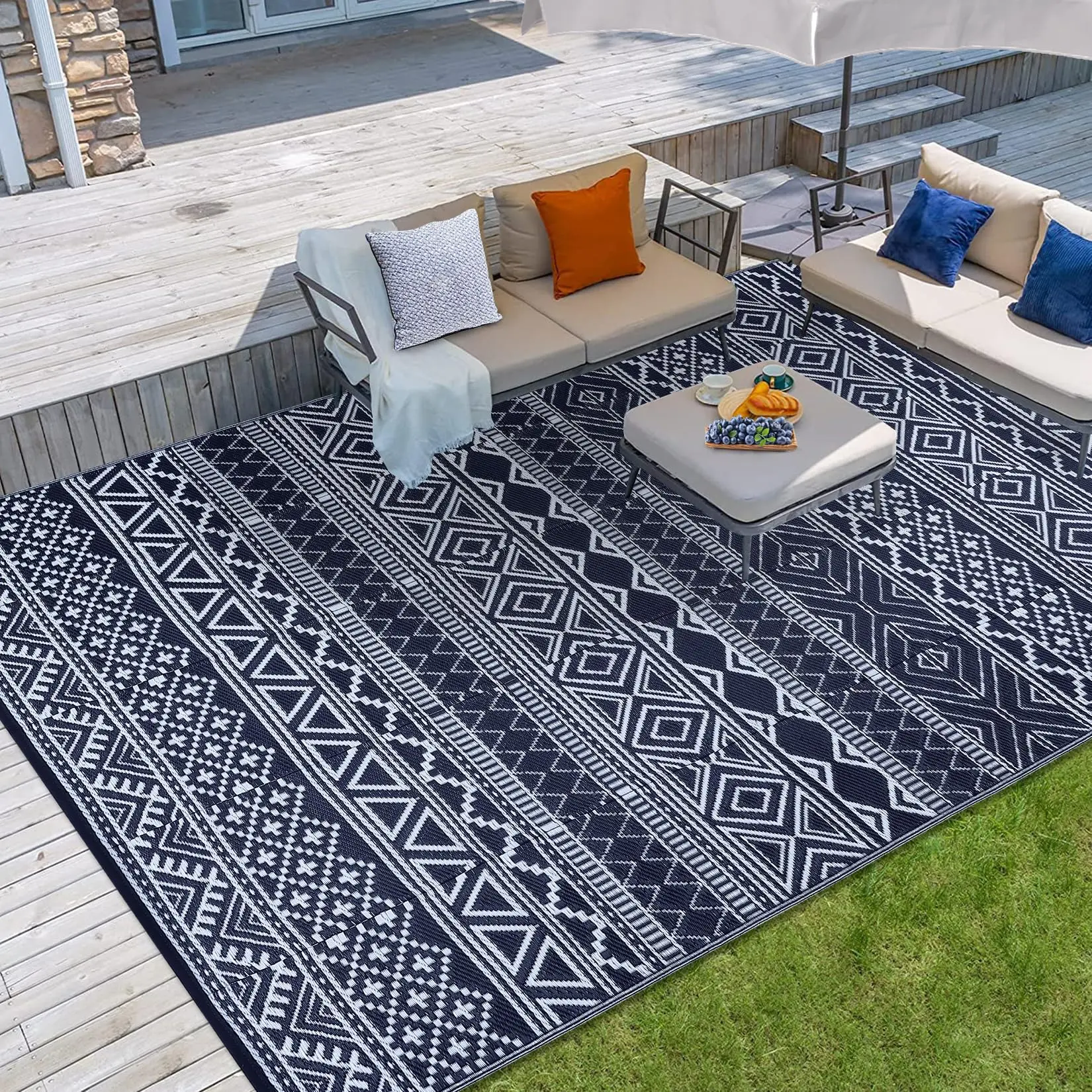 【GARVEE】9'x12' Waterproof Outdoor Rug – Reversible Plastic Straw Mat for Patio, RV, Camping, Picnic, Porch, Deck, Backyard, Balcony – Boho Indoor/Outdoor Carpet, Portable Camping Carpet