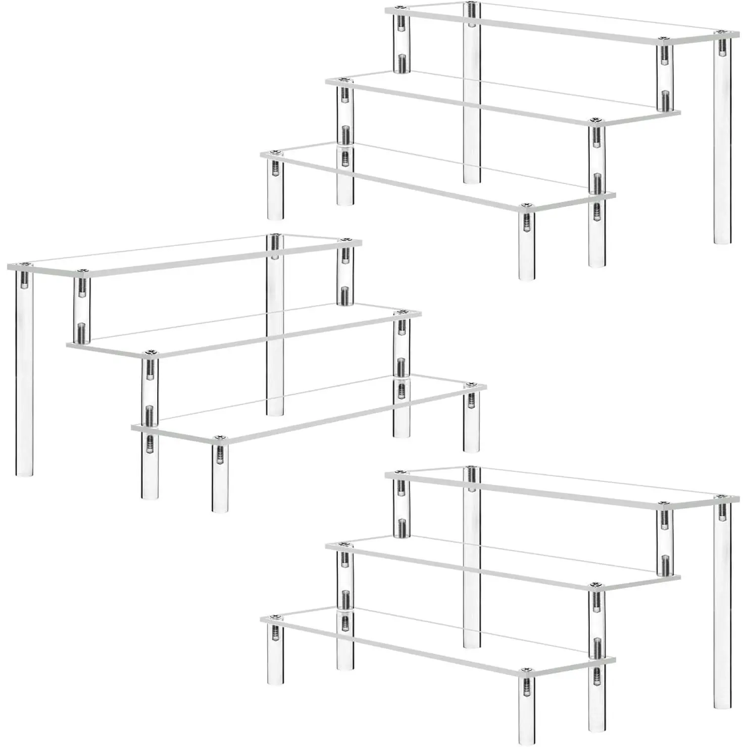 Acrylic Riser Clear Display Stand Cologne Organizer Acrylic Shelves 3 Tier Shelf for Amiibo Funko Figures Toys Cupcake Food Desserts Perfume Collection (3 PACKS)