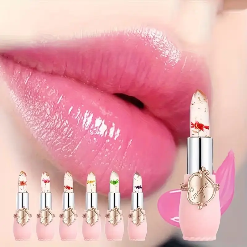 Six-Piece Flower Color-Changing Lipstick Set, Lipgloss, Transparent Jelly Temperature-Sensitive Lip Balm, Moisturizing, Long-Lasting, Perfect Gift Box, Hydrating, Gloss, Glossy