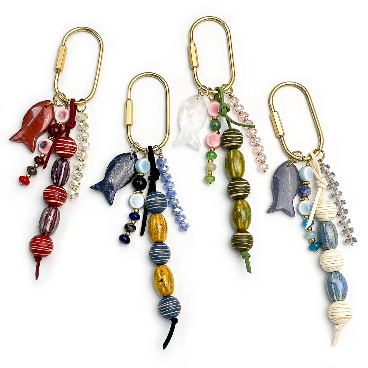 Vintage Fish Motif Keychain, a Retro Ceramic Charm with Wooden Beads for Travel Backpacks and Handbags, Retro Charm, Ceramic Beads, Bag Charms