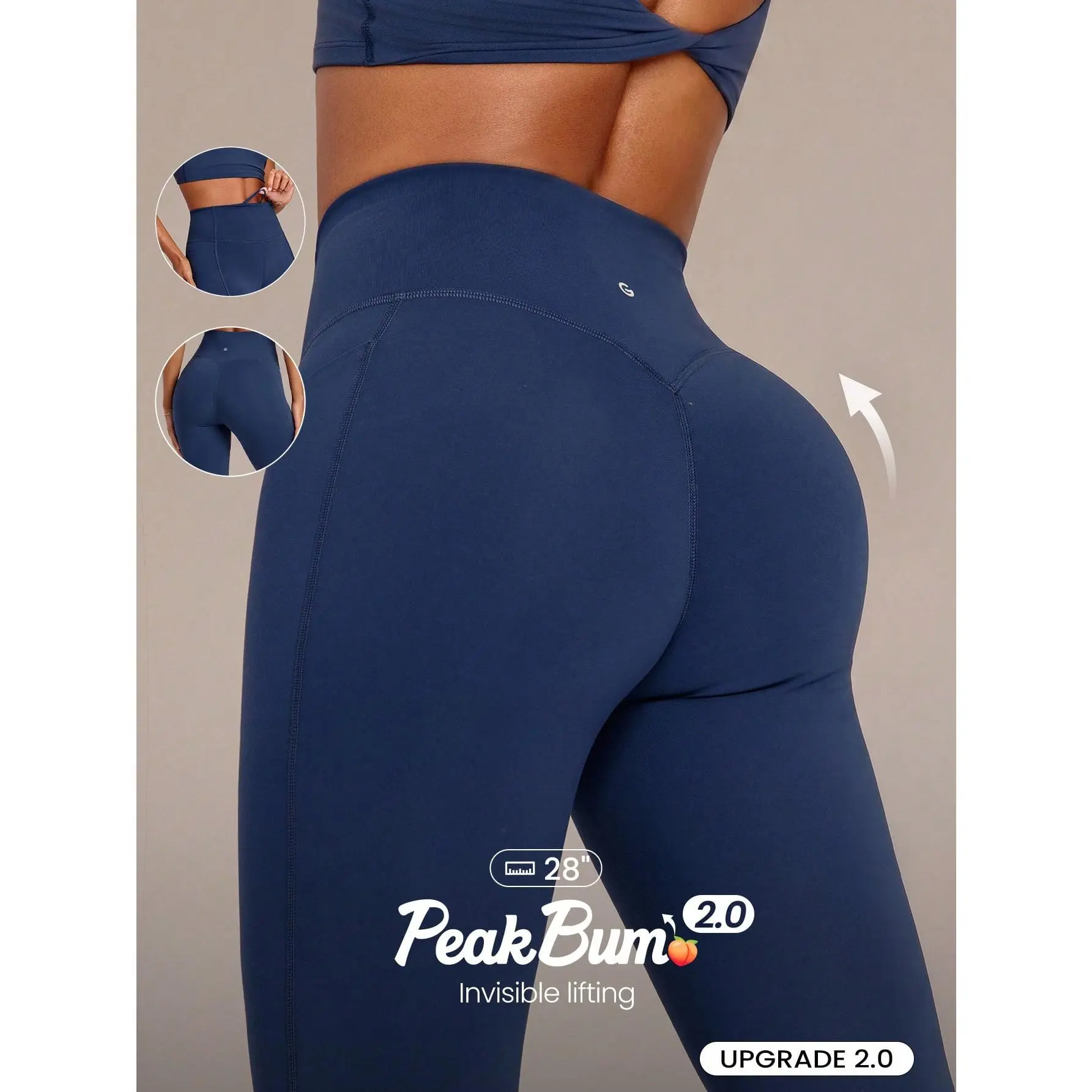 GLOWMODE 28" Powersculpt StudioShape Peakbum Leggings With Mesh Paneling Drawstring Anti-Roll Down Waist High Impact Training Workout Gym Fitness Wear
