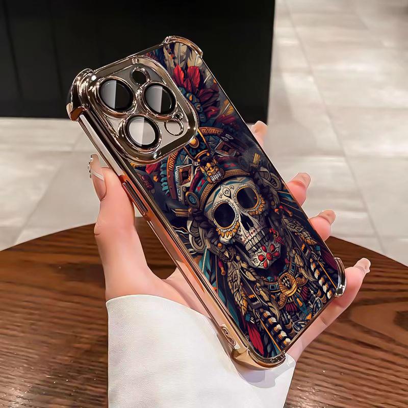 Premium Indian-inspired skull pattern Designed for iPhone 17/16/15/14/13/12/11 Pro Max Plus Electroplating luxury transparent four corner anti drop and shockproof Phone Case 140 face phone case Protector Screen Protector Protection Cover Casing Cellphone