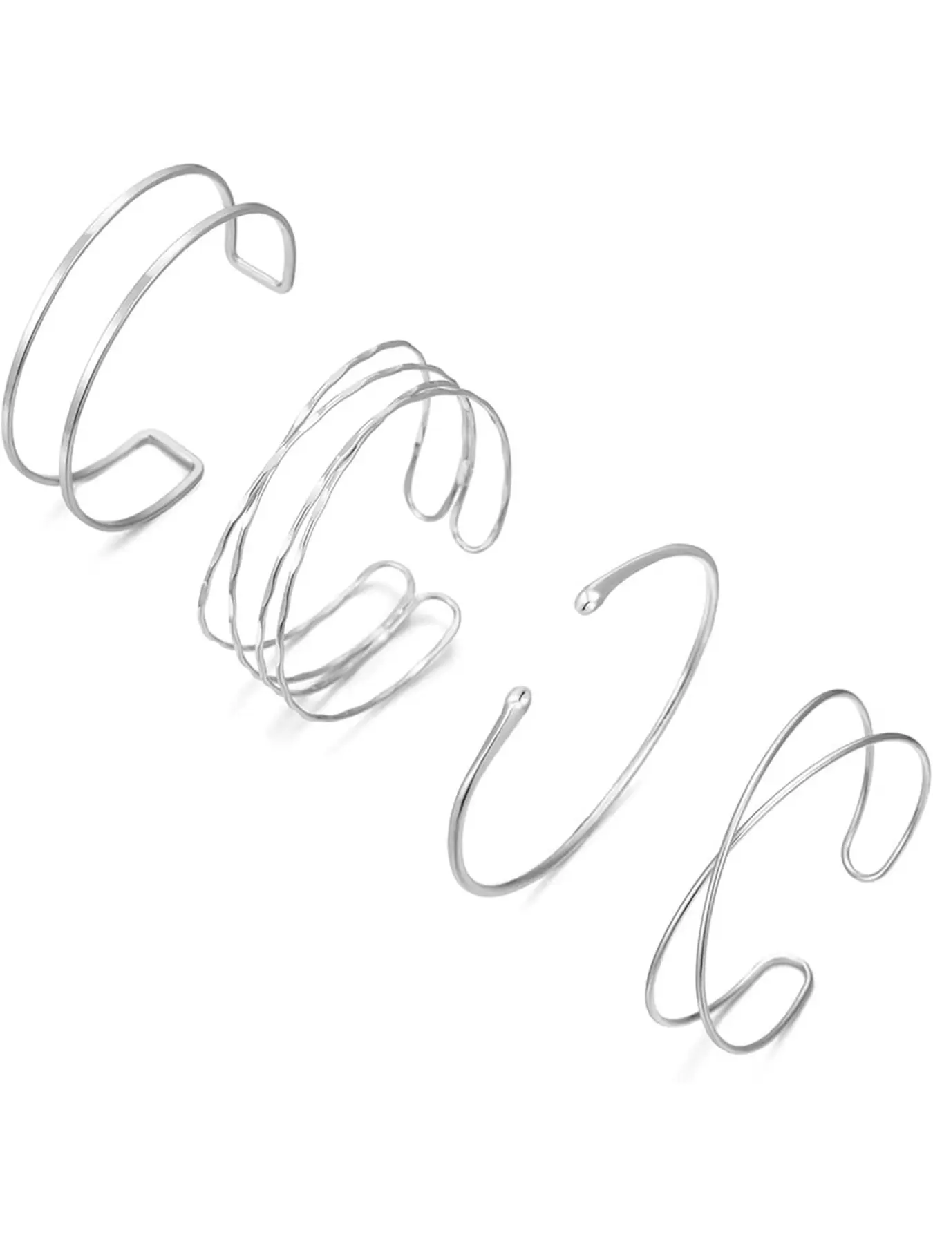 4pcs Upper Arm Cuff Jewelry for Women, and Silver Color, Minimalist Design, Adjustable Coil Armlet, Fashionable Accessory, Minimalist Bangles, Modern Fashion Accessories
