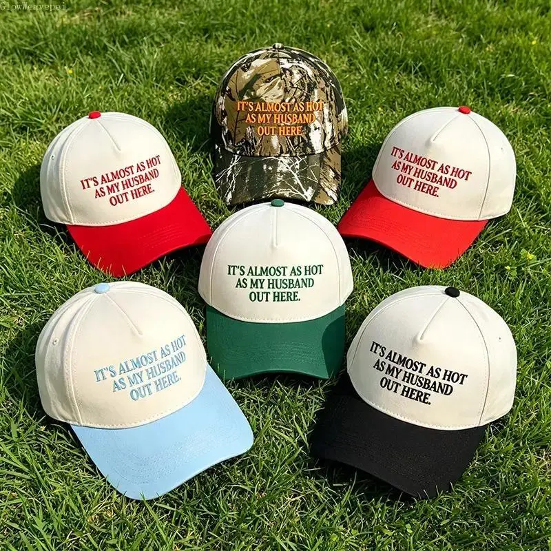 Funny “”Almost As Hot As My Husband“” Embroidered Hat, Y2K Retro Two Tone Snapback Baseball Cap For Women, Summer Beach Essentials Wife Gift