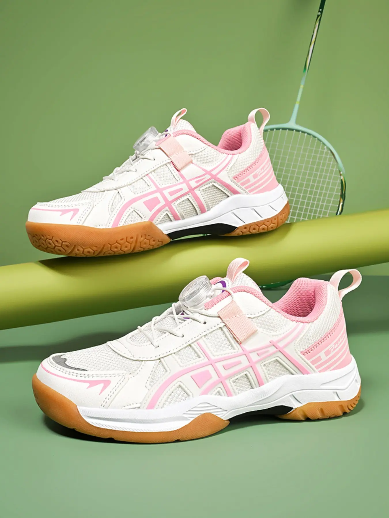 New Teenage Toggle Button Badminton Shoes, Easy-On Rotation Buckle, Stable Support, Durable Grip, Sporty PU Leather, All-Season