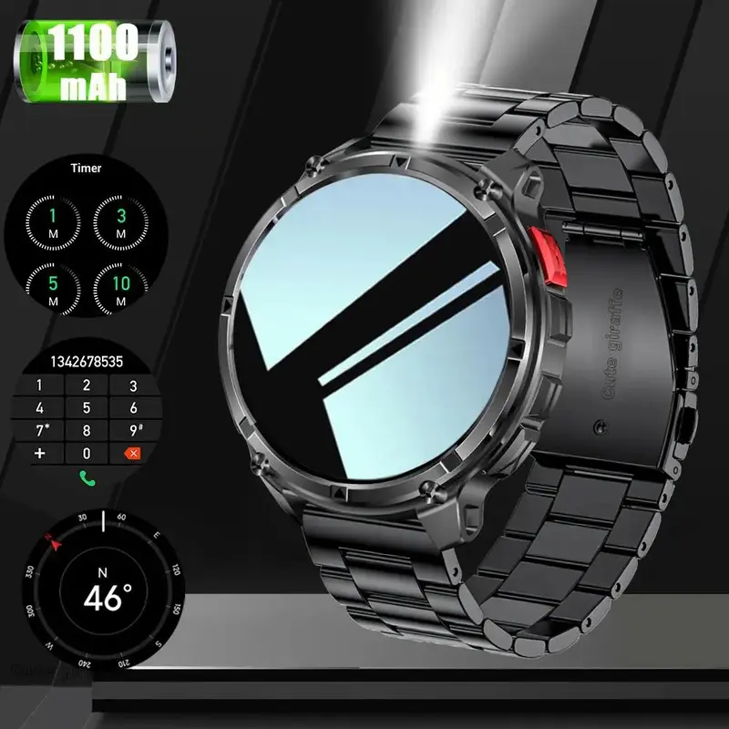 Aston DigitalNew 2026 Manly Style Smart Sports Watch LED Lights Wireless Calling Message Reminders Sports Mode Voice Assistant Weather Push Swatch Timer Smartwatch For Men Compatible With iPhone and Android Phones