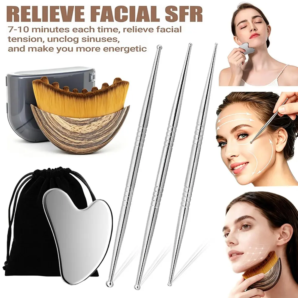 5pcs Massage Therapy Tool Set, Acupressure Pens, Wooden Meridian Comb, Gua Sha Board, Muscle Relaxation, Body Care, Unisex Gift