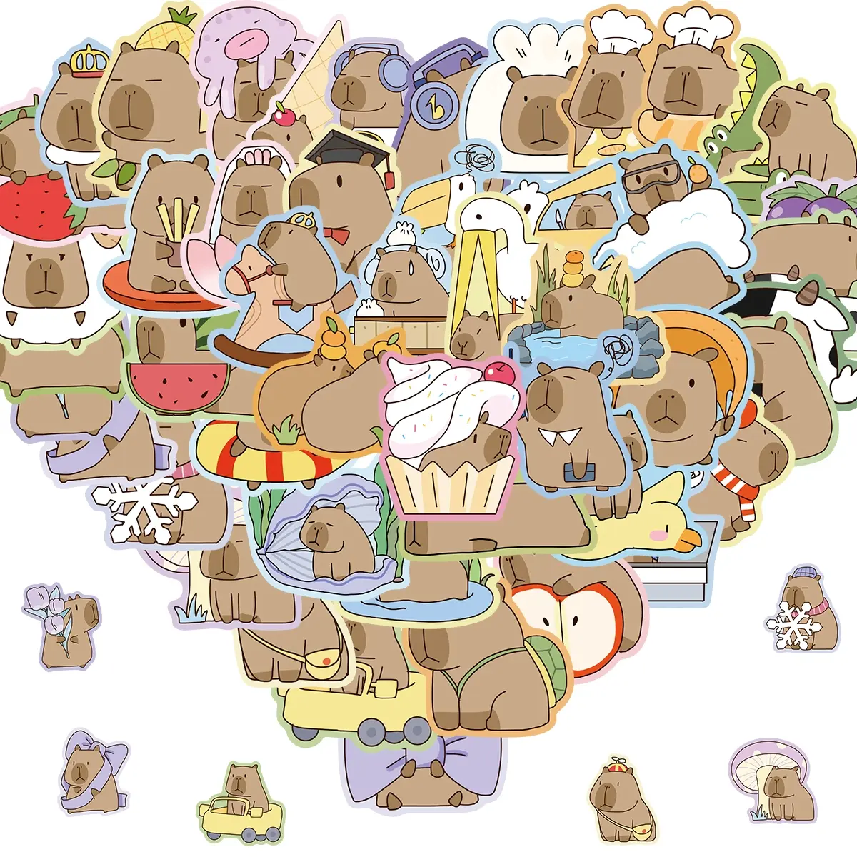50pcs Capybara Stickers Cute Brown Stickers Waterproof Cartoon Animal Decals Nature Party Favors & Gifts for Adults Teens Girls Water Bottle Laptop Luggage Helmet Skateboard Motorcycle Guitar