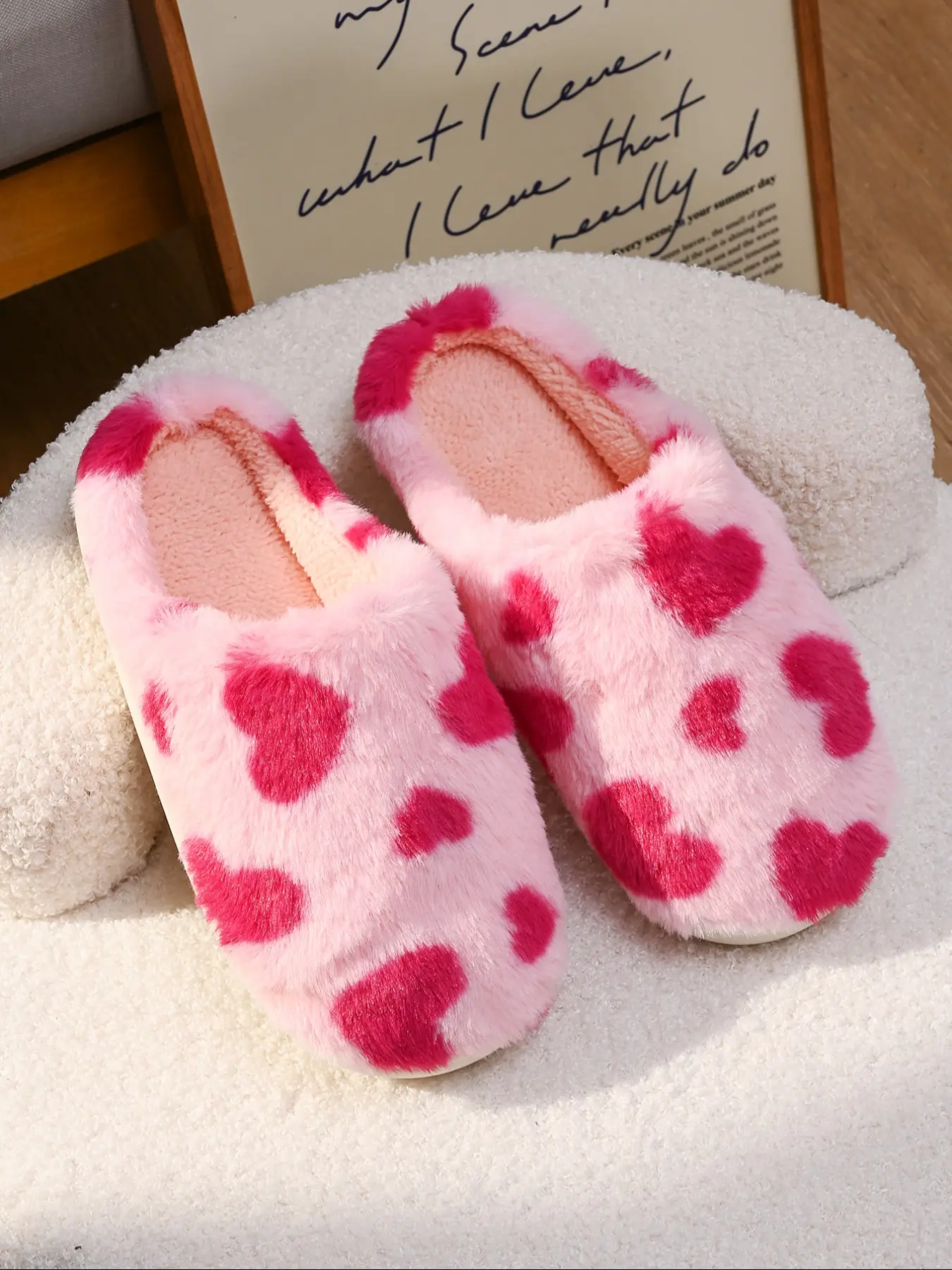 Women's Plush Slippers, Warm House Slippers, Cute Heart Element Embroidery Design, Cozy Indoor Home Shoes, Fashionable & Comfortable, Perfect Gift Idea, Fuzzy Warm Slippers