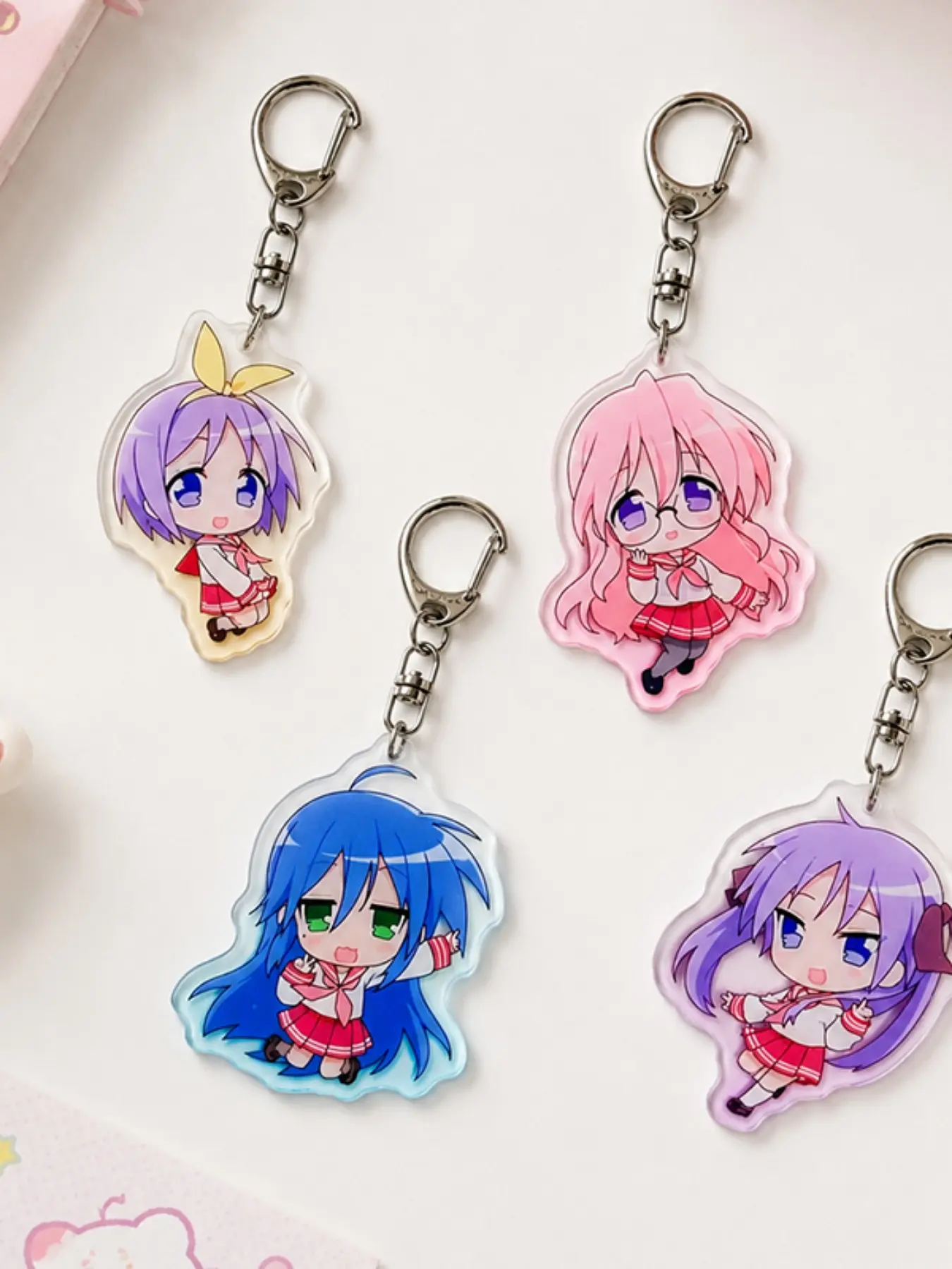 Creative Cartoon Acrylic Keychains, Cute Character Key Rings, 4-Piece Set, Colorful Background, Perfect for Women's Bag Decor & Collection, Keychain For Bags