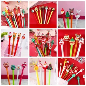 10/20/40pcs 0.5mm Christmas Gel Pen Cute Christmas Tree Reindeer Santa Snowman Gift 0.5mm Black Neutral Pens School Office Stationary Back to school season