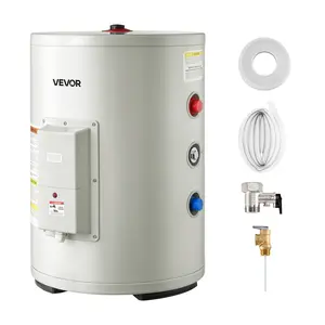 VEVOR 12 Gallon Electric Tank Water Heater, 1600W Point-of-Use Hot Water Heater with LED Display, Knob Control, Side Outlet, 120V Storage Design with T&P Valve for Small Apartments & Studios, Gray
