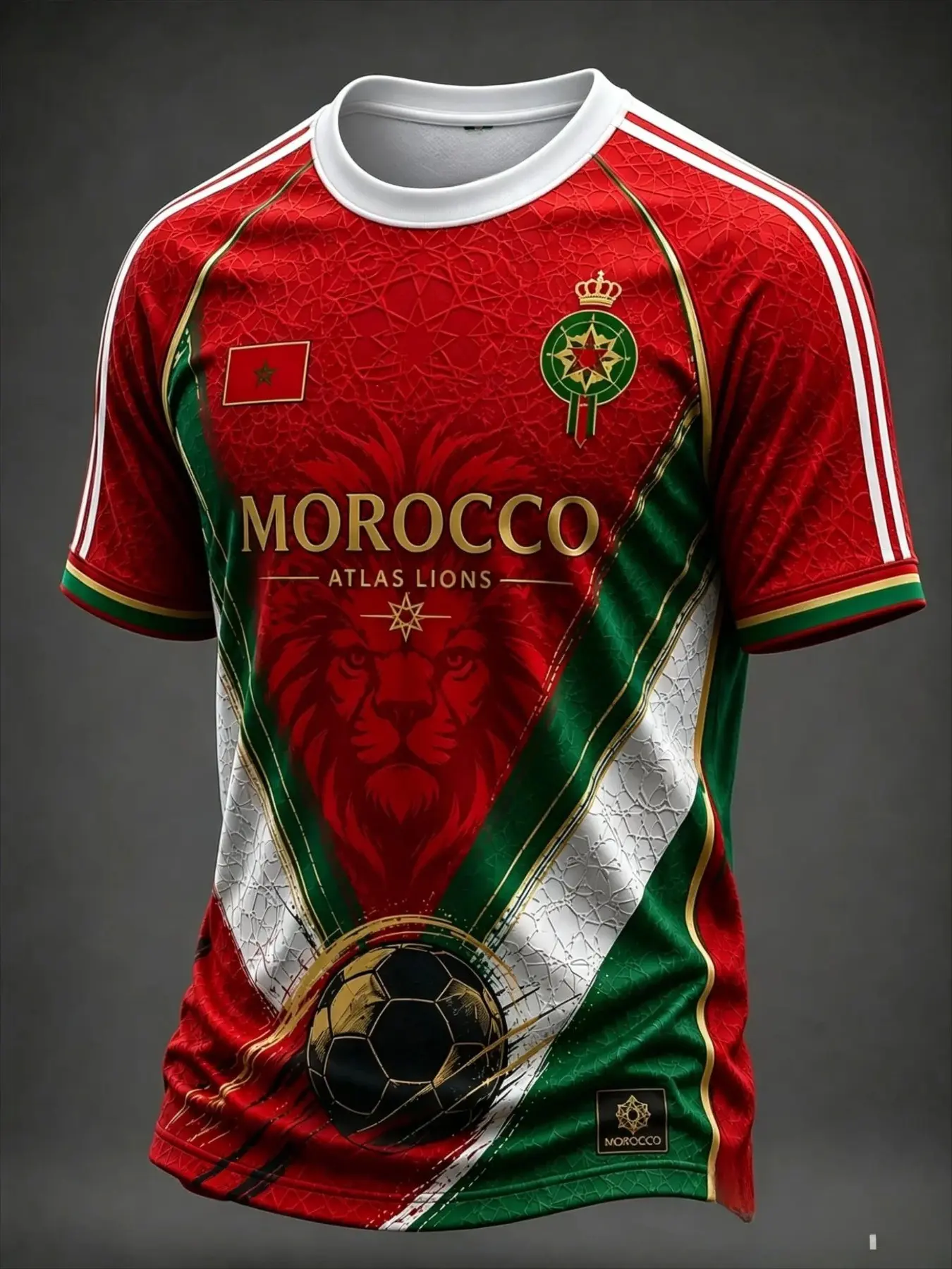 Morocco 2026 Summer Soccer Jersey, Men's Round-Neck Short-Sleeve Football T-Shirt, 3D Print, Breathable Loose-Fit Design