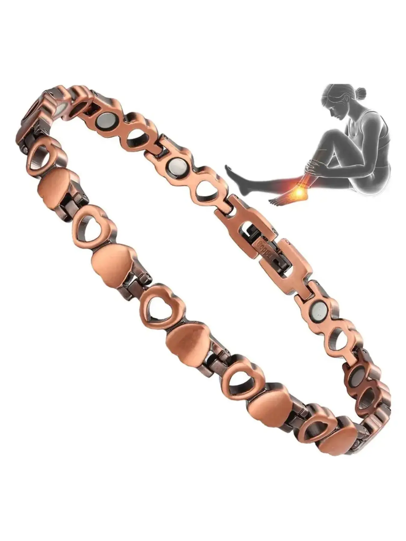 Women's Copper Anklet, 99.99% Pure Copper, Heart Pattern, Casual Style, Daily Wear, All Seasons, Ankle Bracelet, Wearable Jewelry, Trendy Fashionable Accessories, No Choking Hazard