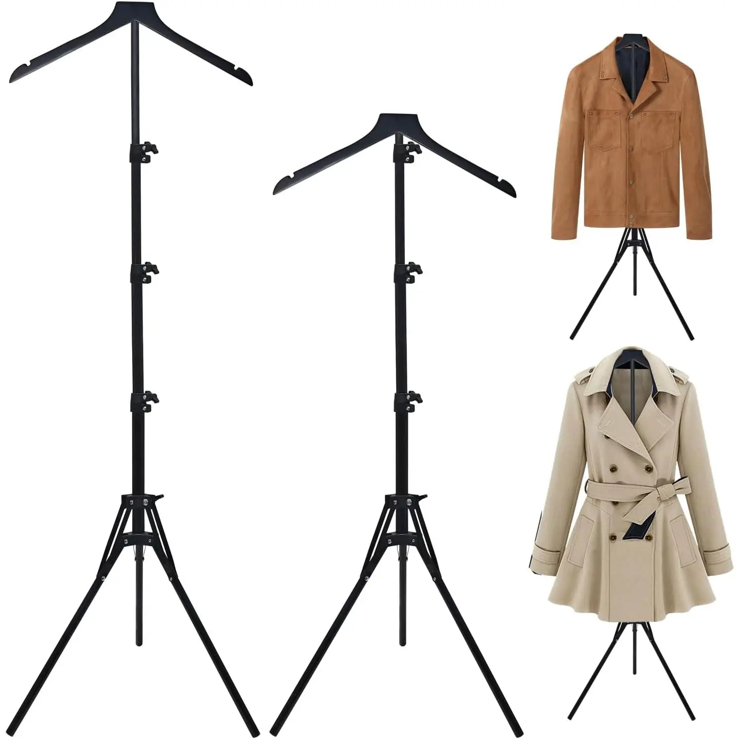 2 Pack Adjustable Shirt Display Stand 32-63 Inch, Foldable Metal Mannequin Torso Rack w Sturdy Tripod Base for Dress, Garment,Jacket Coat Portable Display for Retail Store,Vendors,Trade Shows,Home