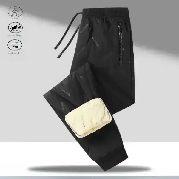 Men's Fleece-Lined Activewear Joggers, Cozy Warm Mid Waist Polyester Pants with Adjustable Drawstring and Zip Pockets for Winter Walks, Athletic, Ankle Length, Fitted
