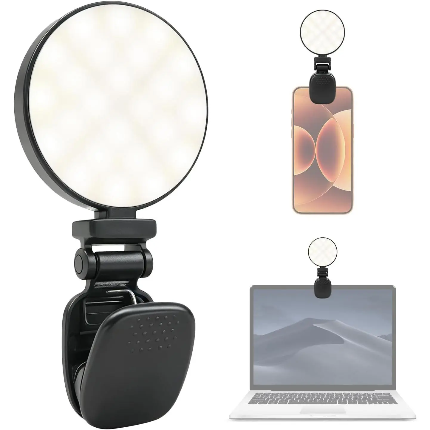 K&F CONCEPT 3-in-1 Phone Fill Light with Clip, Cold Shoe, and 1/4" nut Interface(Black)