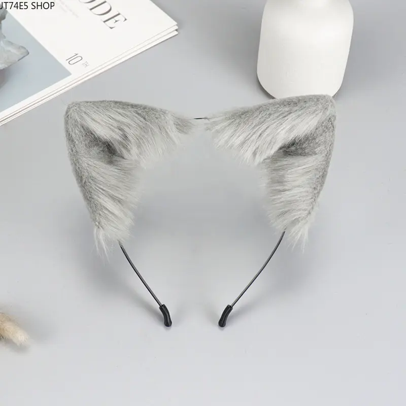 Unisex Handmade Plush Fabric Animal Ears Headband - Simulated Fox & Cat Ears, Cosplay Look KC Hair Accessories for Dress-Up