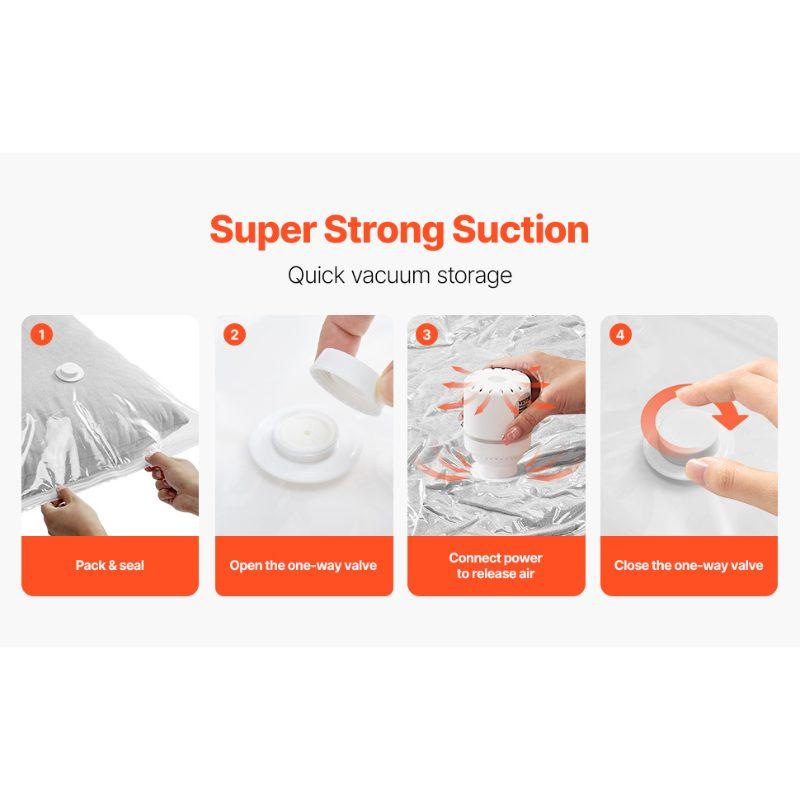 VEVOR Vacuum Storage Bags, 15 Pack Space Saver Seal Bag(3 Jumbo/3 Large/3 Medium/3 Small/3 Roll), Compression Airtight Zipper Space Bags with Electric Pump, for Cloth, Bedding, Blanket, Pillow, Travel