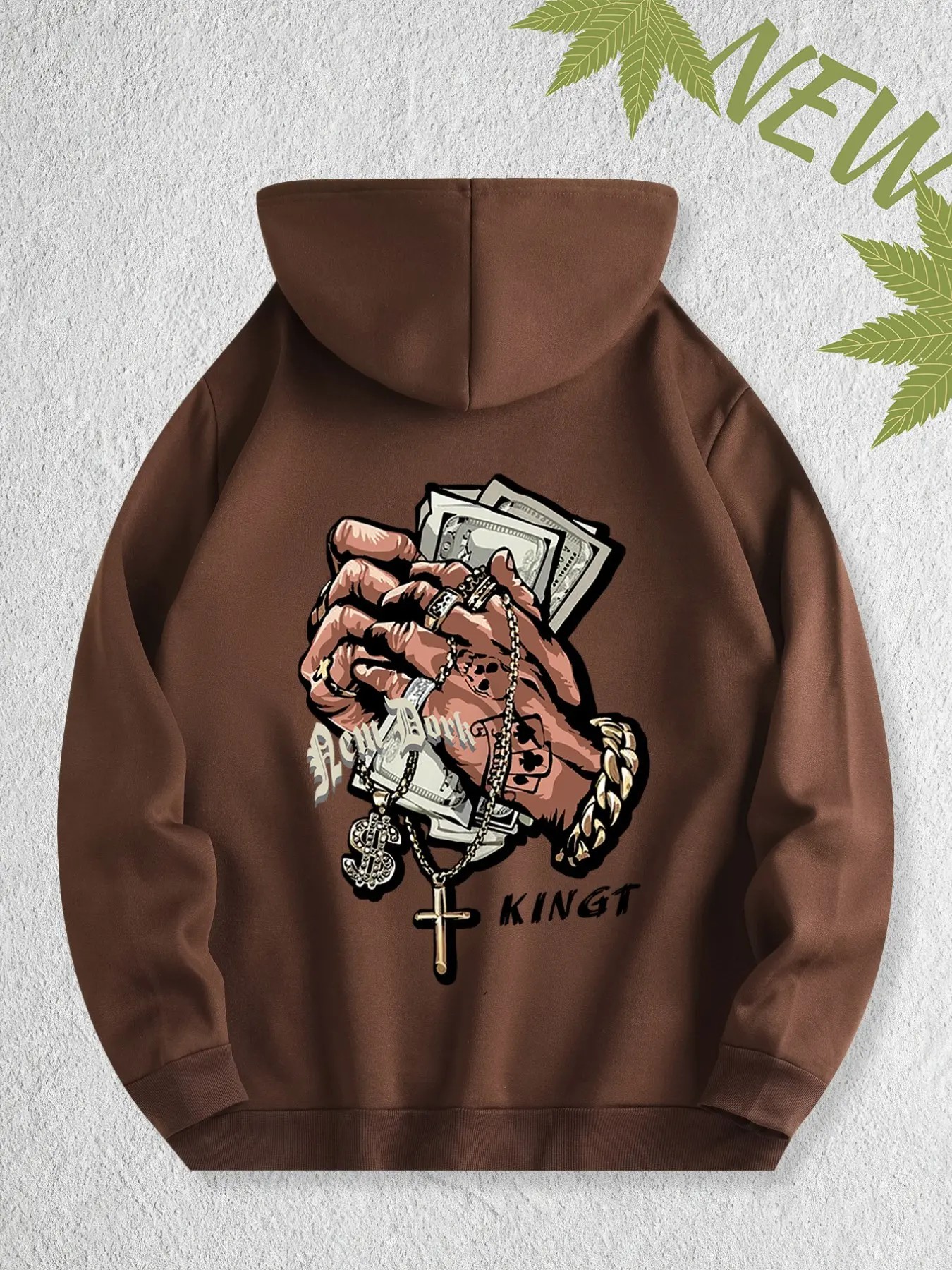 Men's New Trendy Hoodie, Casual Daily Drawstring Hooded Sweatshirt, Hip Hop Cross Cool Money Print, Kangaroo Pocket, Men's Top