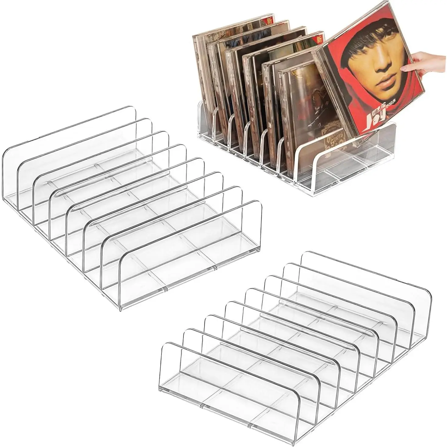 2 Pack Clear  CD Holder, DVD & CD Storage Box Display Rack, Vinyl Record Display Storage Stand, Holds Up To 14 Standard Cd Cases for (7 Standard Cd Cases - 2 Pack)