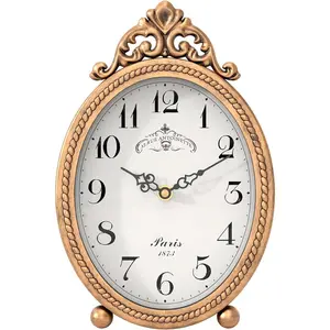 Vintage Table Clock on Stand, Desk and Shelf Decorative Clock, French Rustic Style Antique Gold Mantel Clocks for Living Room,Farmhouse,Bedroom,Bedside,Gift Clocks
