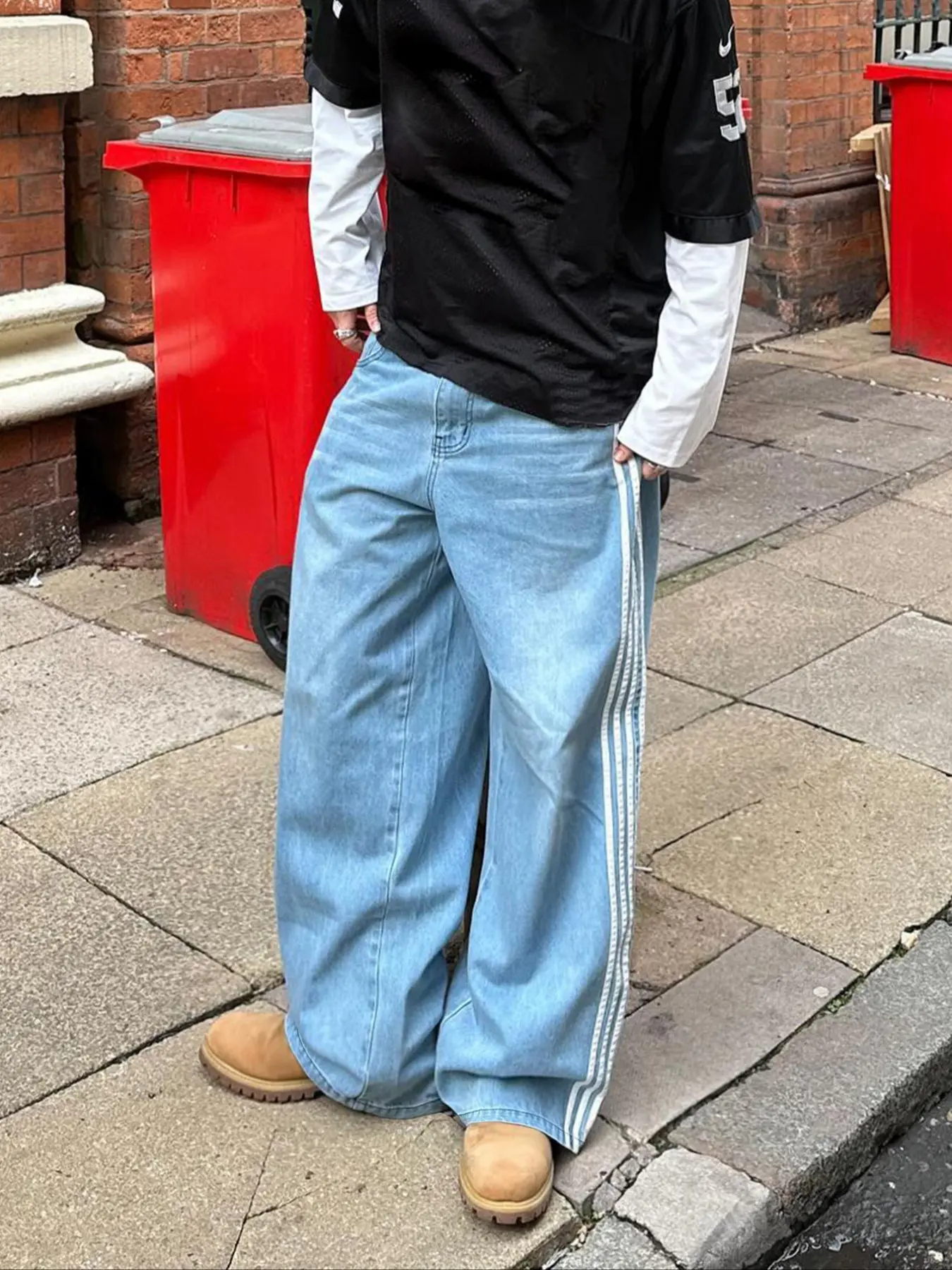 Side Striped Five Bar Design, Street Retro Jeans, Eden Unisex Loose-Fit, Casual Floor-Length, Comfortable Daily Wear, Mens Fashion 2026