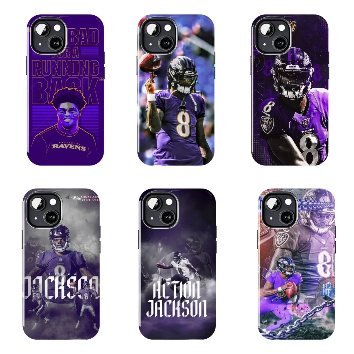 Lamar Jackson Sports Star Collage Print Phone Case #8, Soft Silicone Shockproof Case with Purple Background, Suitable for iPhone 11–17 Pro Max/Plus Series and Samsung Galaxy S23–S25 Series