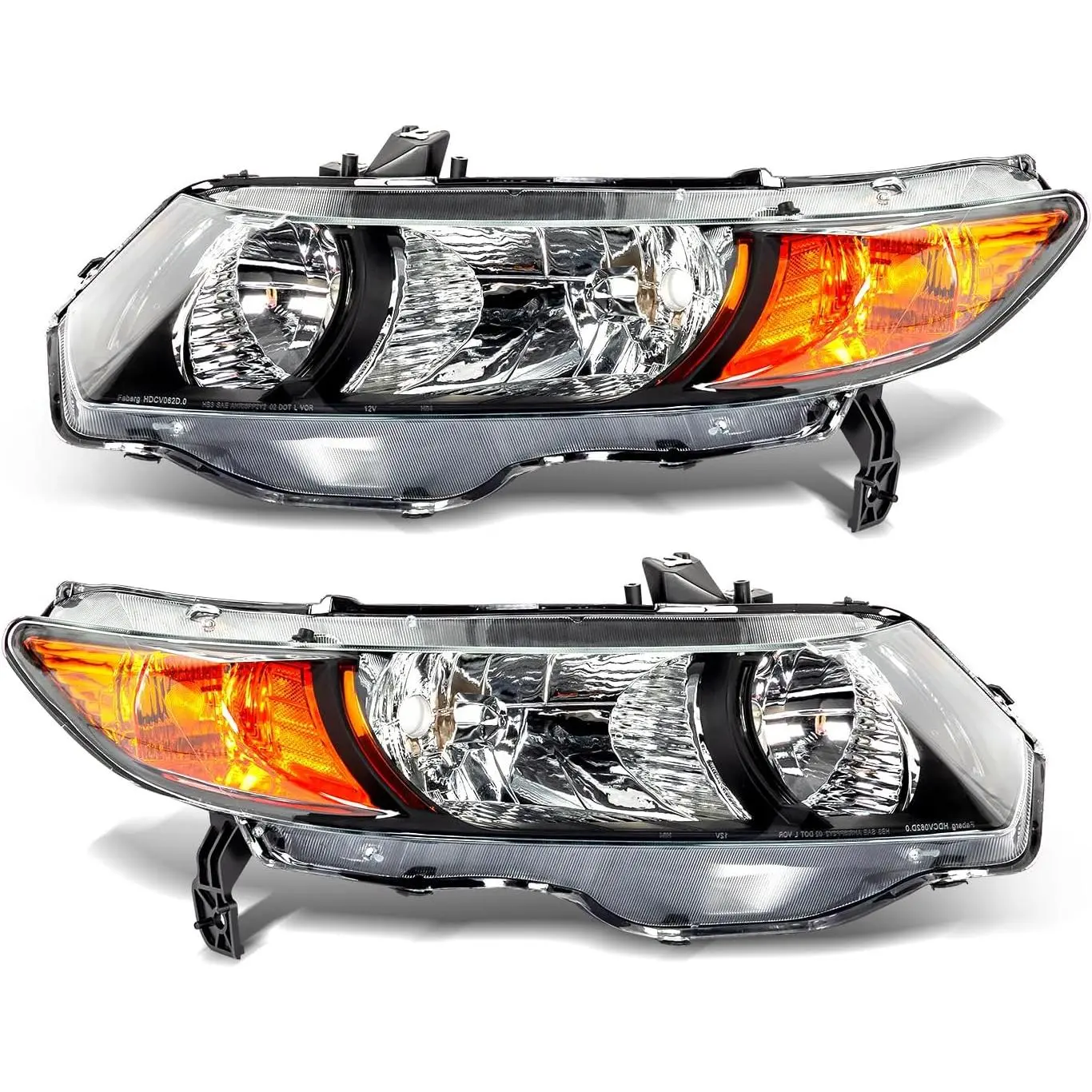 TRIBLE SIX 2006-2011 Honda Civic Headlamp Replacement Driver and Passenger Side, HO2519111 HO2518111 Black Housing