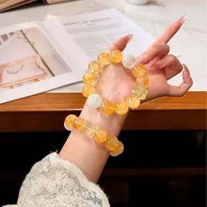 Original Natural Large Crystal Bead Series Bracelet, Lemon Square Sugar Fashion, Zhi Zi Hua Open Design
