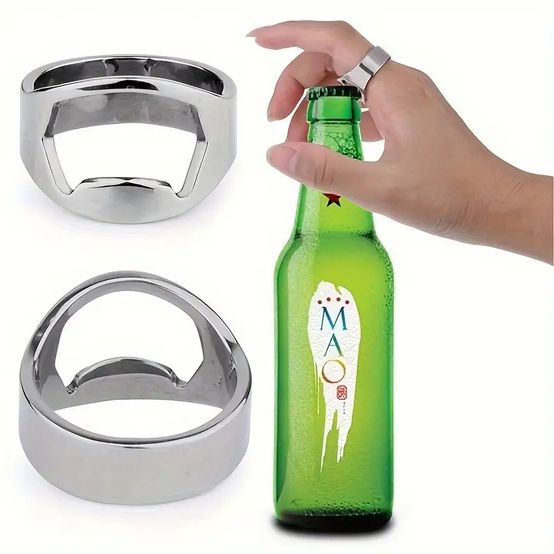 2 Piece Stainless Steel Ring Bottle Opener, Creative Portable Drink Cap Opener Tool, Durable and Easy to Use, Ideal for On-The-Go Convenience
