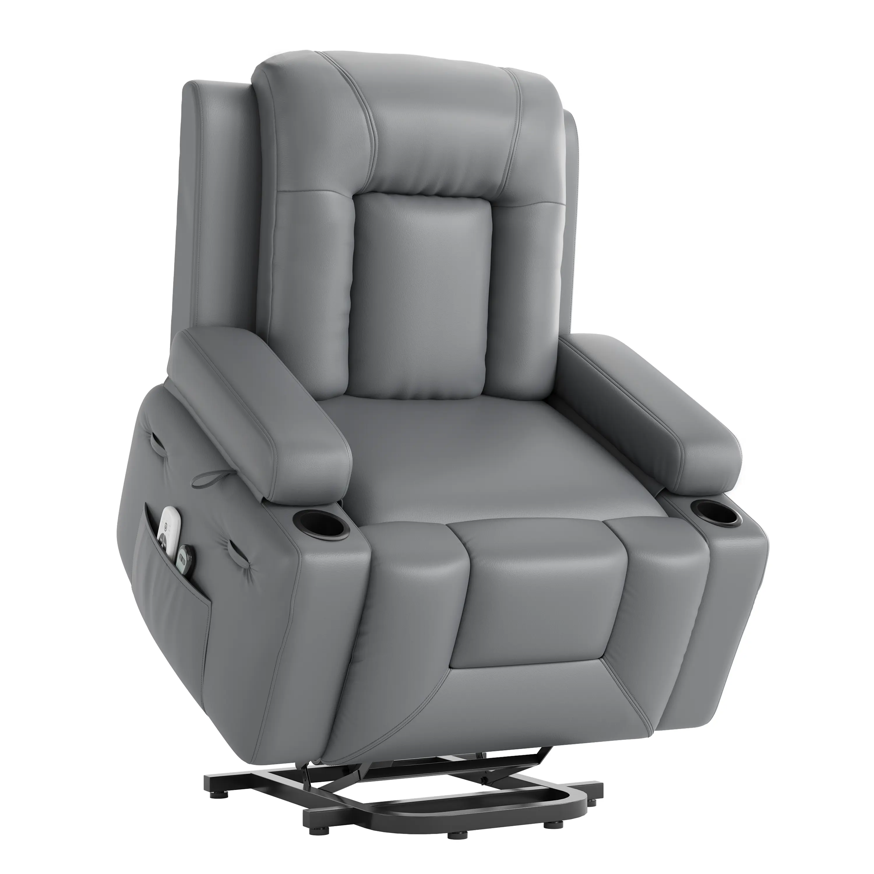 Power Lift Recliner Chair with Heat and Massage, Electric Standing Assist for Seniors, PU Leather Overstuffed Armchair with Cup Holders, Living Room Furniture, Easy Assembly