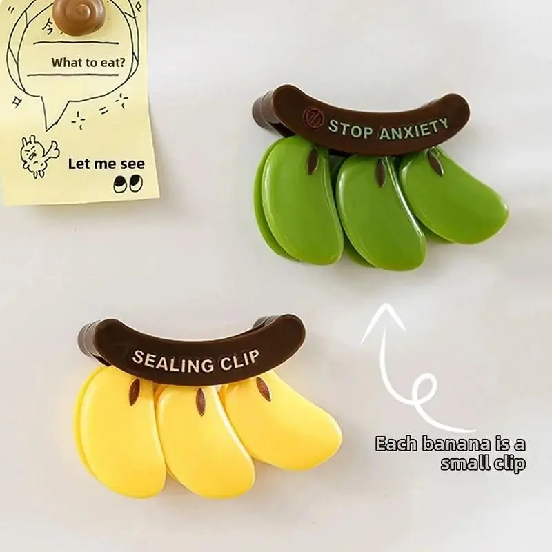 Banana-Shaped BPA-Free Reusable Airtight Food Storage Clips - 2-in-1 Aesthetic Fruit-Themed Magnetic Fridge Magnets for Kitchen Organization & Decor, Compact, Playful Look