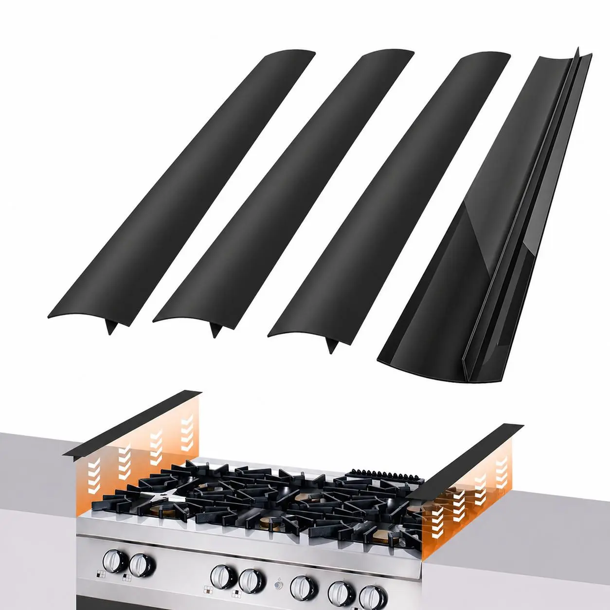 Silicone Stove Gap Covers 4 Pack, Heat Resistant Gap Filler Between Stove and Counter, Anti-Slip Kitchen Gap Seal, Stain Resistant Oven Side Cover