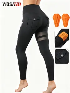 WOSAWE Women's Motorcycle Yoga Leggings with Removable Knee Pads Butt Lifting Cargo Pants