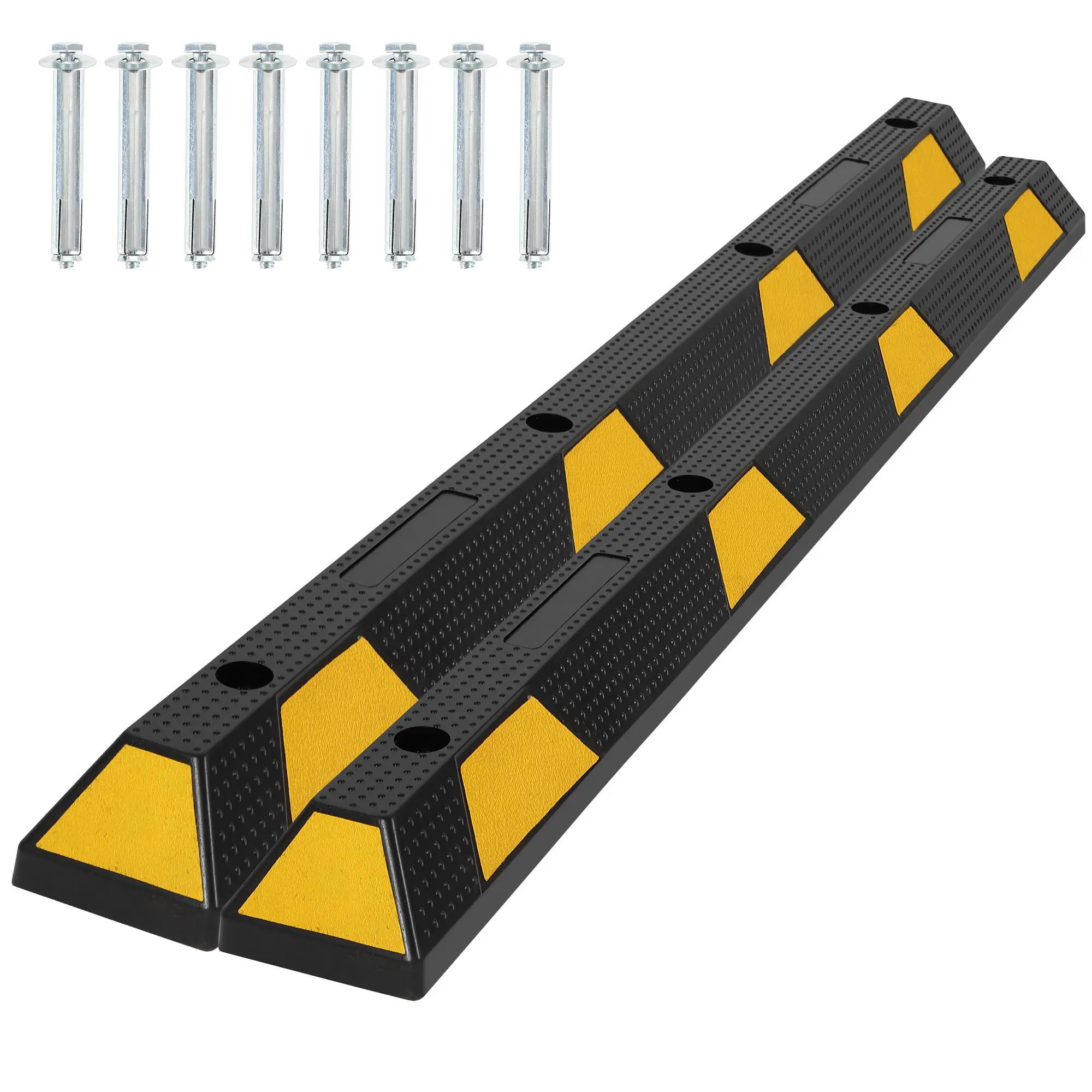 2 Pack 72" Heavy Duty Rubber Parking Curb, 55,000 lbs Capacity Wheel Stopper with High Visibility Reflective Stripes for Garage, Driveway & Commercial Lot Protection