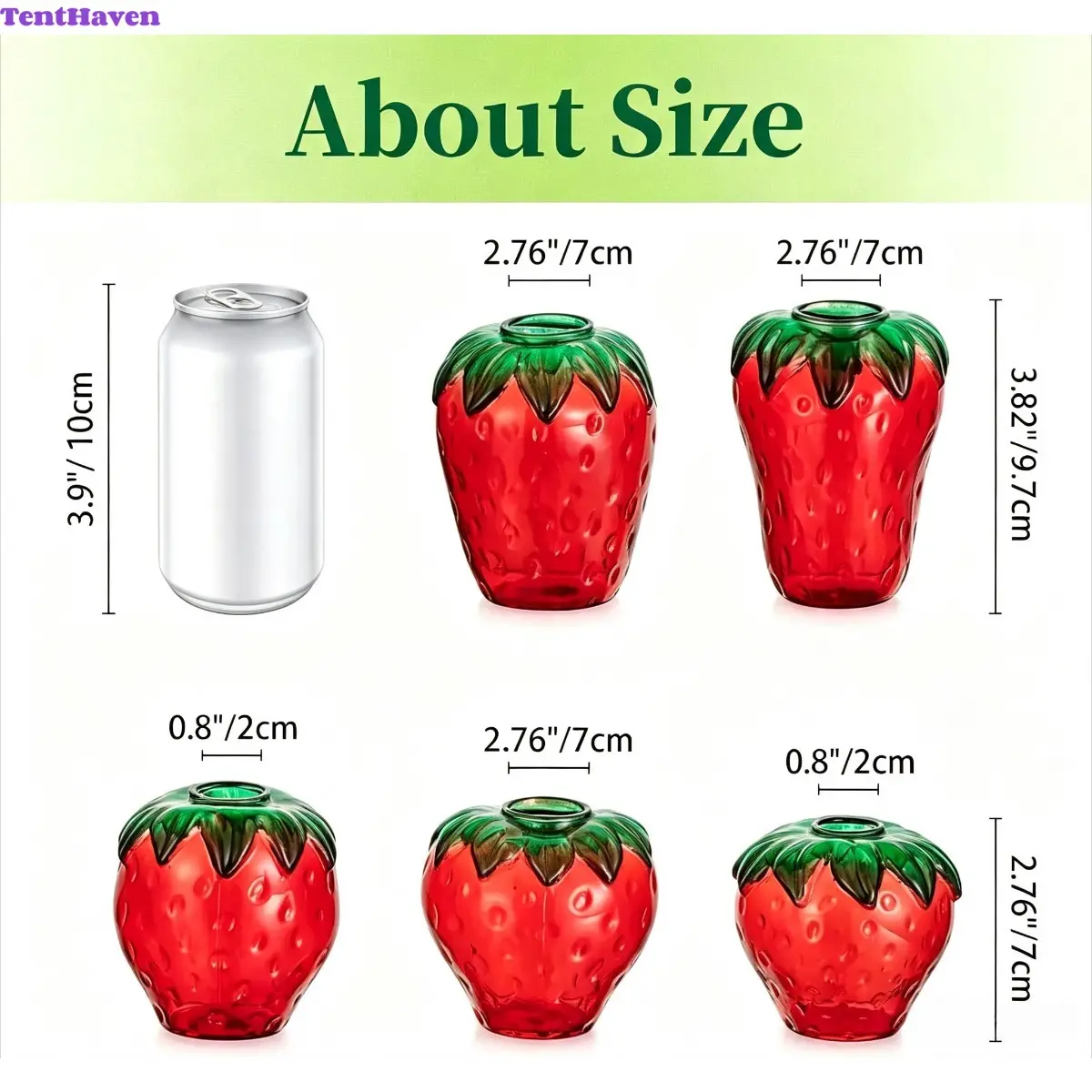 Nuptio Cute Shape Hand-Painted Glass Strawberry Vase Set of 5, Indoor Recreation Home Decor for Flower Display, Ideal Housewarming Gift Idea