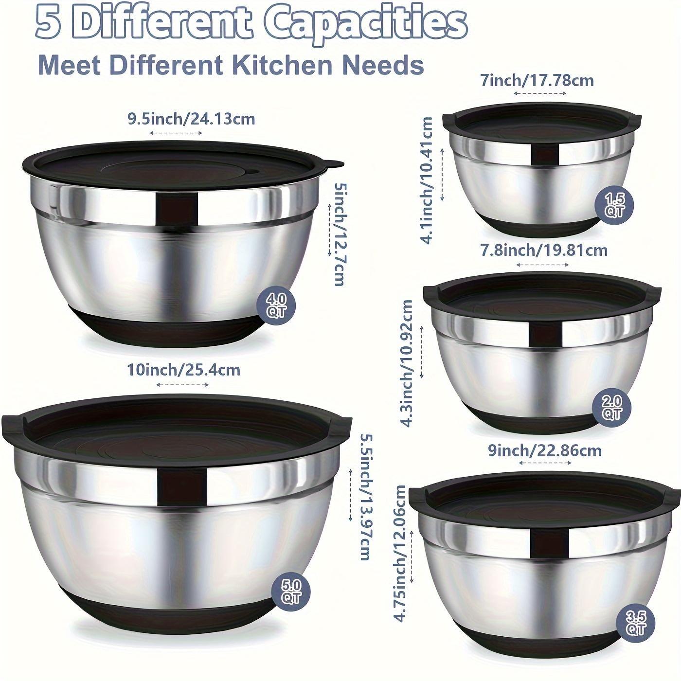 Stainless Steel Mixing Bowl Set, 8 Counts/set Mixing Bowl with 3 Vegetable Slicers, Perfect for Baking, Serving, Storing, Kitchen Organization, Salad Serving Bowls #TOP PICKS