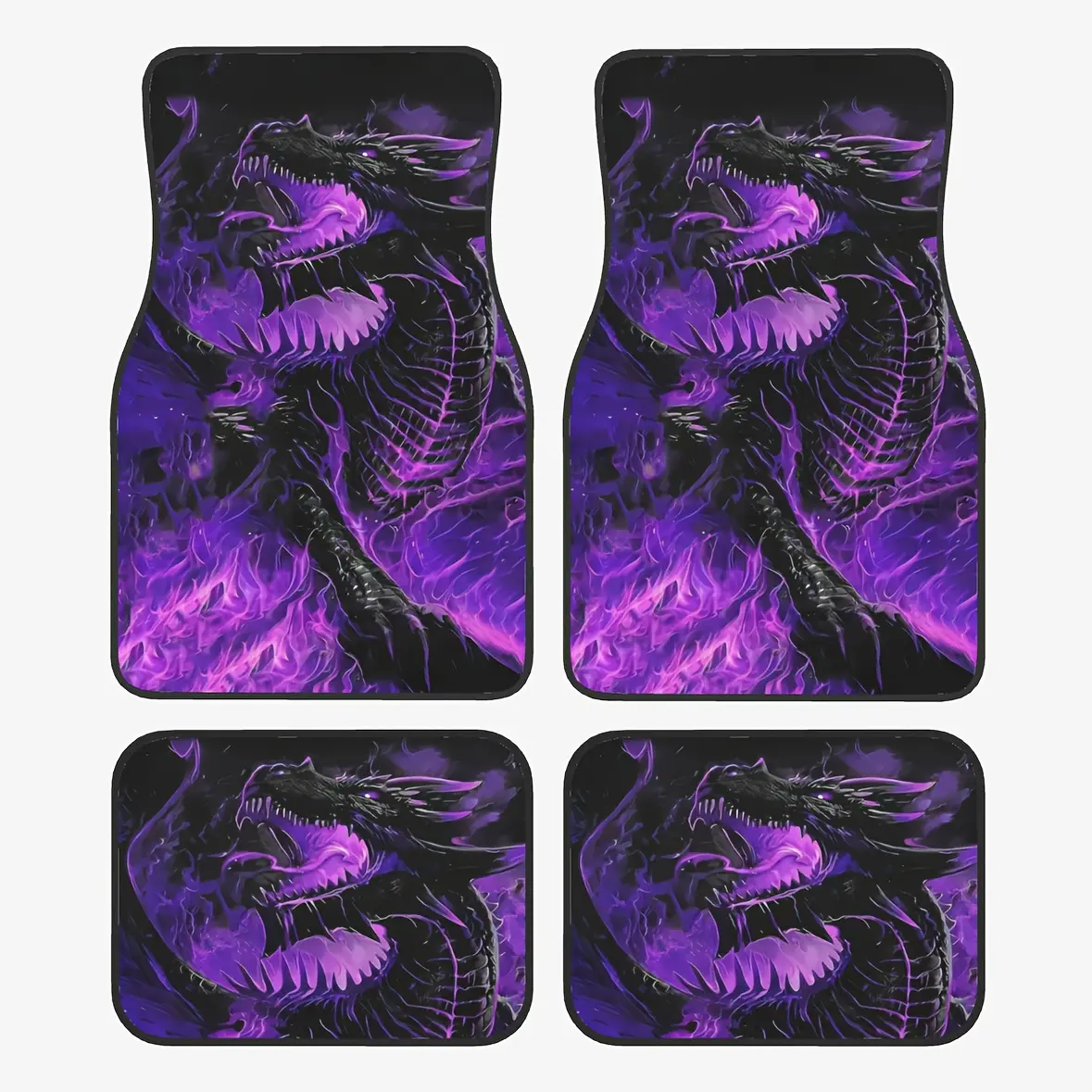 4-piece set of purple dragon-pattern car floor mats - durable all-weather protection for front and rear seats, stylish interior accessories suitable for all car models, eye-catching design, high-quality materials, a must-have for car owners