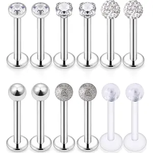 16G Stainless Steel Labret Studs Monroe Lip Rings Retainer Cartilage Tragus  Conch Helix Earring Barbell   with Clear  CZ for Women Men