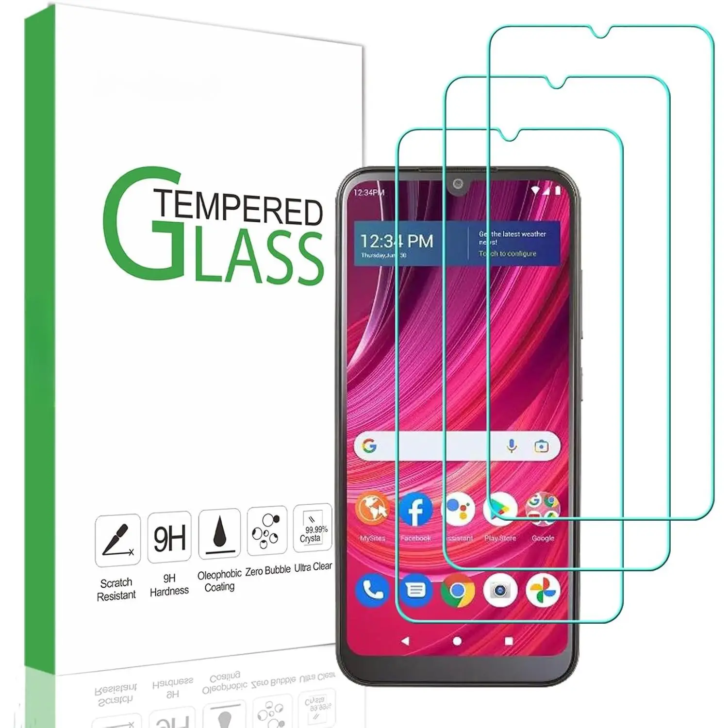 (3 Pack) Compatible for BLU View 4 (B135DL) Screen Protector Tempered Glass, ,Case Friendly, 9H Hardness