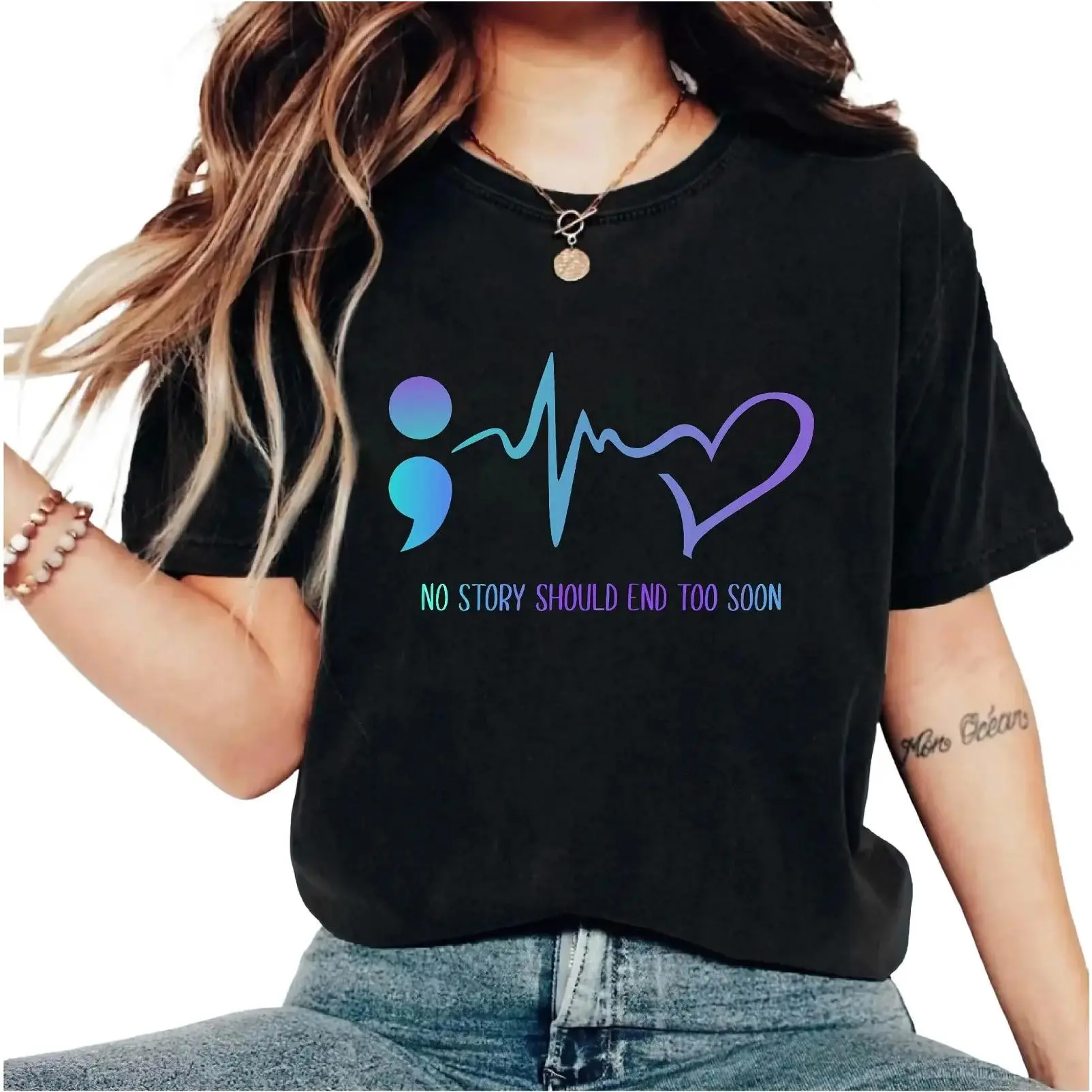 Casual Round Neck Short-Sleeve Graphic T-Shirt - Suicide Prevention Awareness Bold Support Tee, Soft Breathable Fabric, Vibrant Print, Mental Health Gift, Psychologist Appreciation Top, Streetwear, Standard Sizes, Women's Sports Top