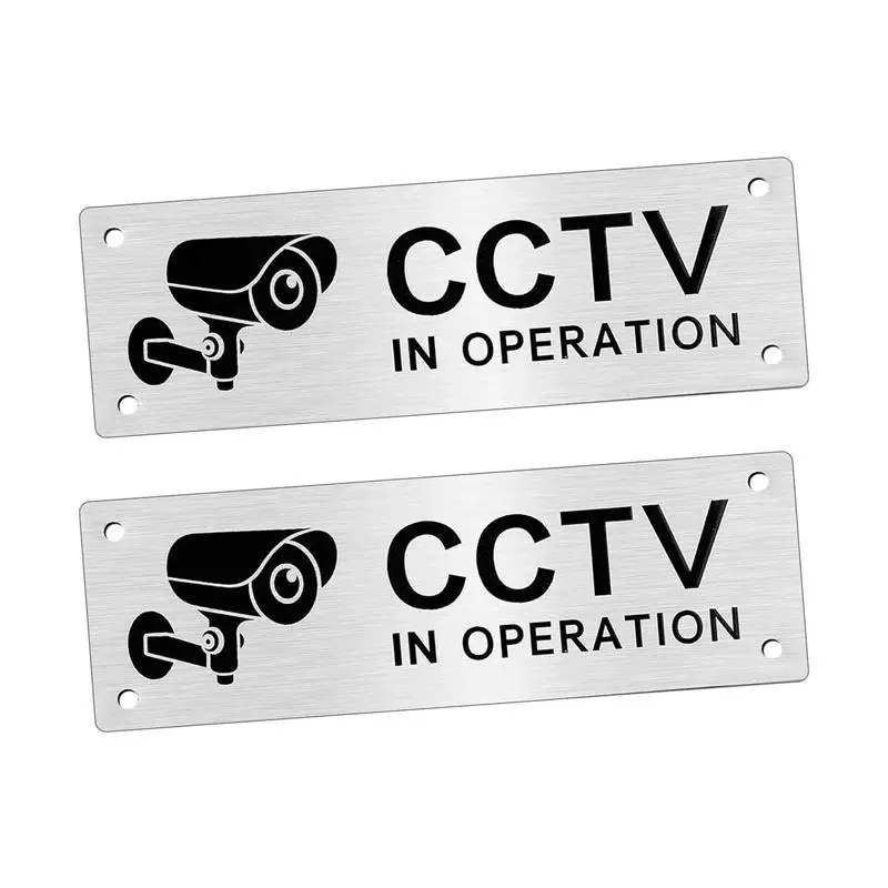 2PCS CCTV In Operation Sign 15 x 5 cm Aluminium Stickers Set Waterproof Durable CCTV Sign Sticker Kit Warning Sign Camera Signs