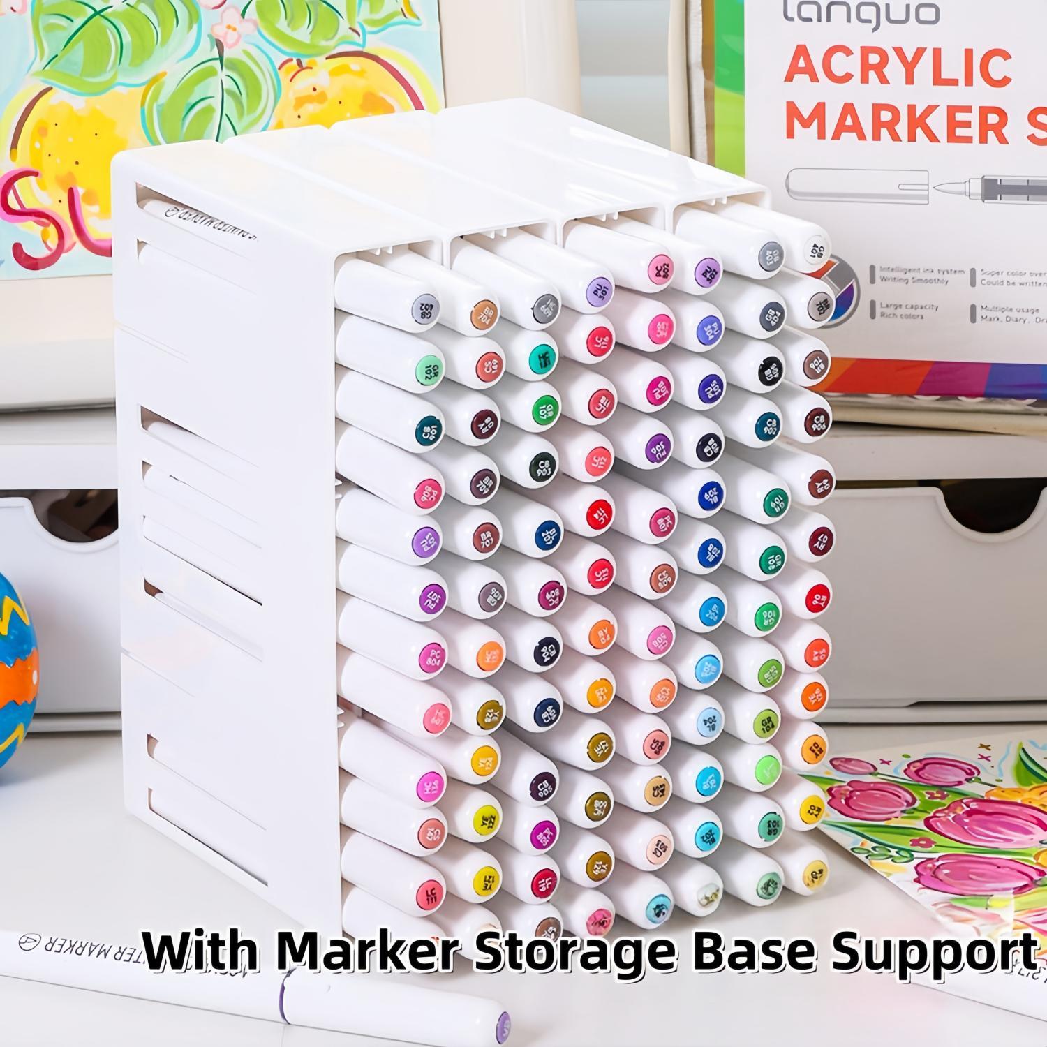 Automatic Ink Control Acrylic Paint Markers, Handbags Styles(With Storage Base) Layered Storage Box,Brush Tip Acrylic Paint Pens for Rock Painting, Ceramic, Wood, Canvas, Glass, Stone, Fabric, Card Making, DIY & Art Supplies
