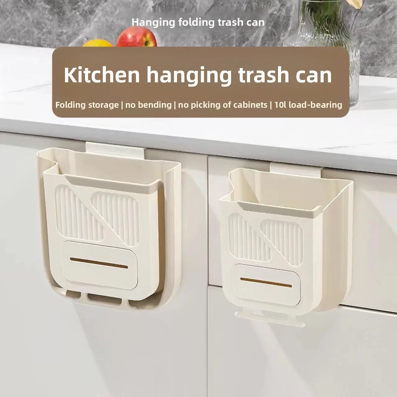 Wall-Mounted Collapsible Large-Capacity Kitchen Trash Can with Cabinet Hook, Premium Odor-Proof Garbage Bin for Food Waste